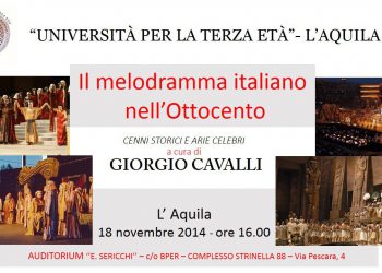 Università Terza Età, martedì all’Auditorium “E. Sericchi” il Melodramma Italiano nell’Ottocento