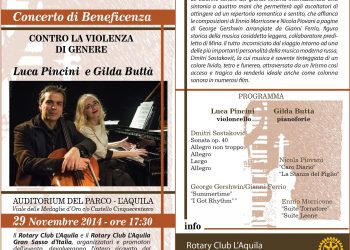 Rotary Club L’Aquila e Rotary Club Gran Sasso d’Italia organizzano il Concerto di Beneficenza “Contro la violenza di genere”