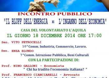 Movimento 5 Stelle organizza “Il Bluff dell’energia e l’inganno dell’economia”