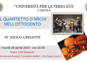 Il maestro Paolo Crisante ospite domani dell’Università per la Terza Età dell’Aquila