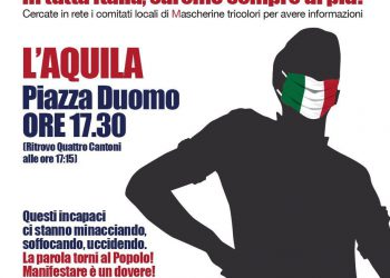 Mascherine Tricolori: sabato manifestazione in piazza Duomo a L’Aquila