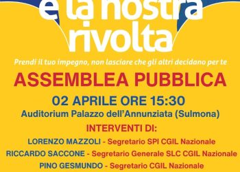 2 Aprile mobilitazione CGIL a Sulmona pre referendum: volantinaggio Ufficio Postale centrale