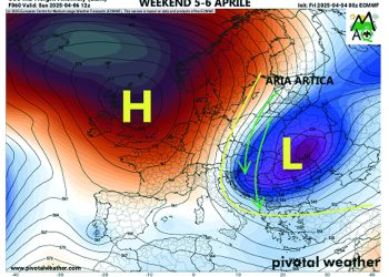 Meteo: previsioni weekend 5 e 6 Aprile, saccatura artica verso i balcani con calo termico e instabilità domenicale