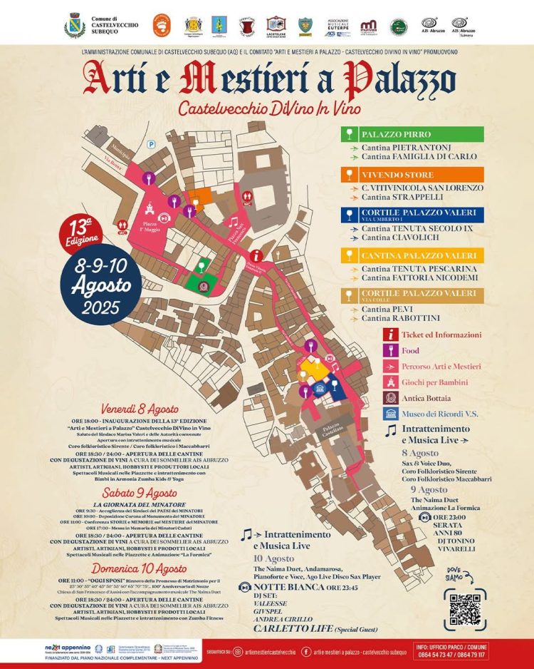 Arti e mestieri a Palazzo: Festival migliori vini d’Abruzzo a Castelvecchio Subequo