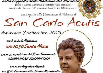 “San Carlo Acutis”: Domenica 7 settembre venerazione reliquia a L’Aquila